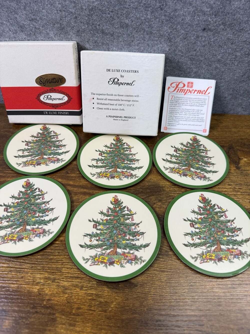 Pimpernel Christmas Tree Round Coasters Set with Original Box